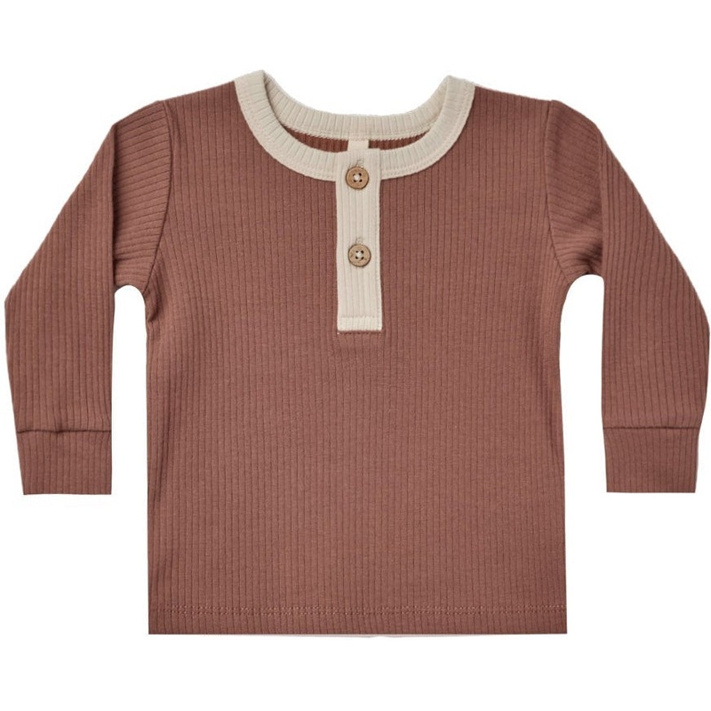Quincy Mae Ribbed Long Sleeve Henley | Pecan