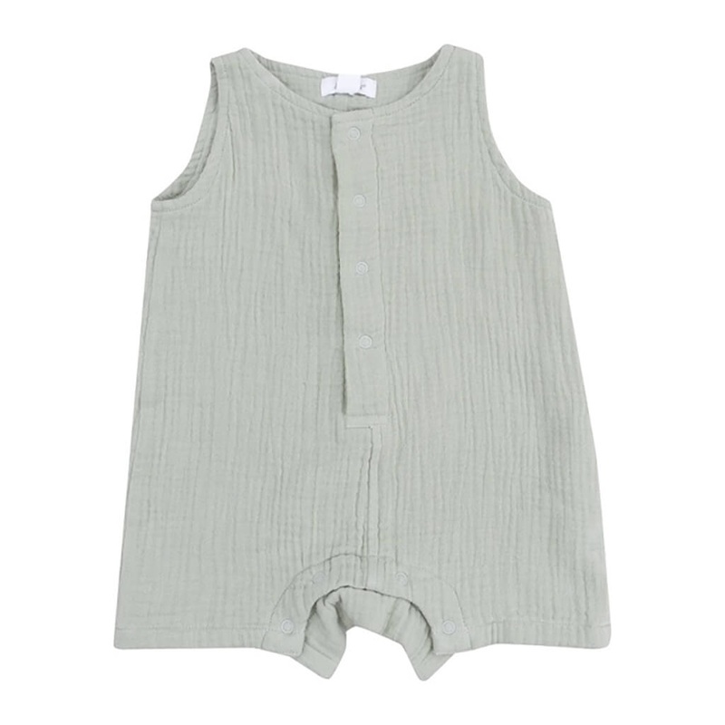 Sleeveless Shortie Romper Solid Muslin Desert Green