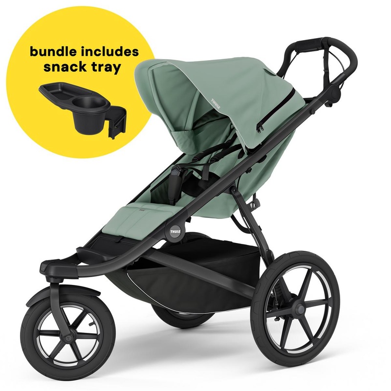 Thule Urban Glide 3 Single Jogging Stroller + Snack Tray Bundle – Mist Green