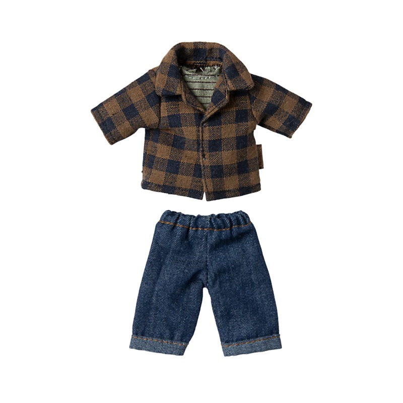 Maileg Brown Checked Shirt And Pants – Dad Mouse