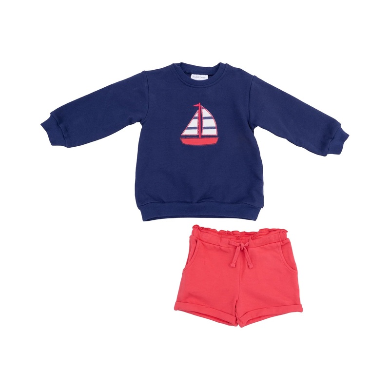 Sailboat French Terry Oversized Applique Sweatshirt And Paperbag Short