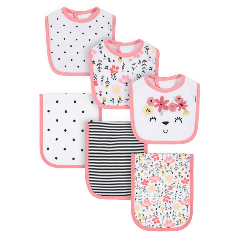 6-Piece Baby Girls Garden Floral Bibs & Burp Cloths