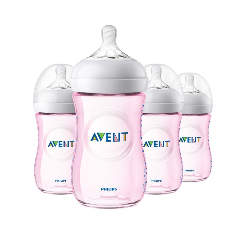 Philips Avent Natural Baby Bottles, Pink, 4 Pack, 9oz