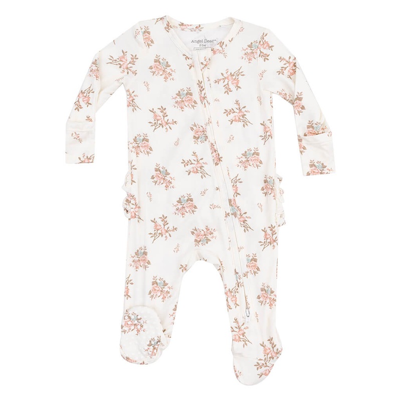 ADR 2 Way Zipper Ruffle Back Footie Vintage Rosebuds Pink