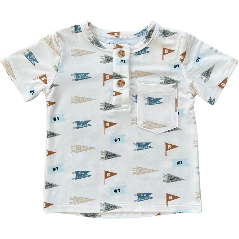 Babysprouts Boy’s Short Sleeve Henley Shirt | Retro Banner