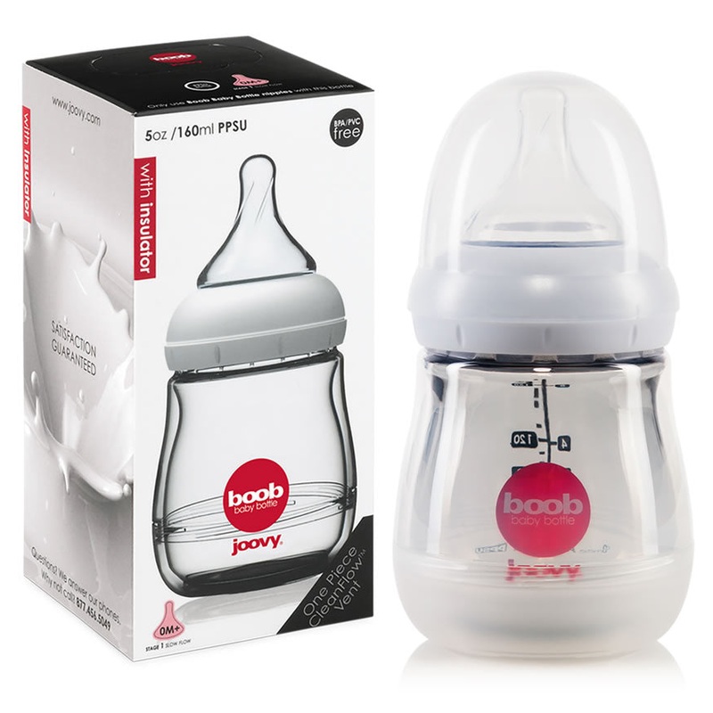 Joovy Boob PPSU Baby Bottle + Insulator – 5 oz, Grey