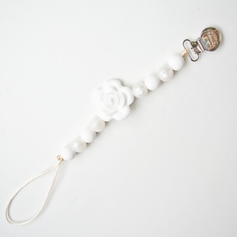 Loulou Lollipop Flower Silicone Pacifier Clip – Pearl White