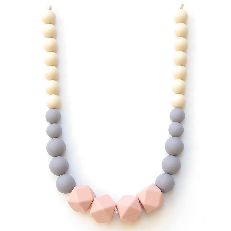 Loulou Lollipop Geo Statement Silicone Teething Necklace – Peach Gray