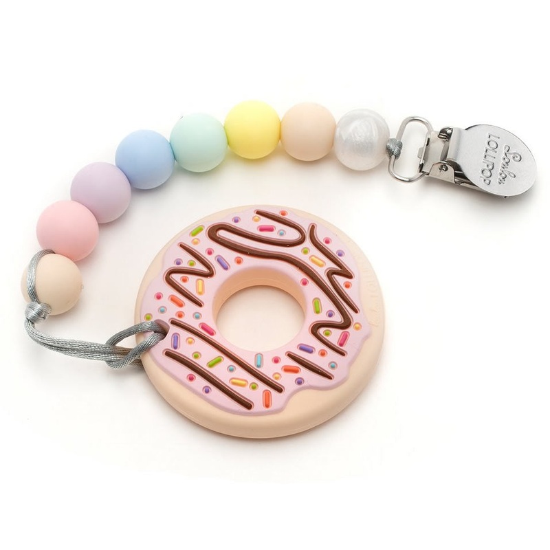 Loulou Lollipop Silicone Teether with Clip – Donut/Pink
