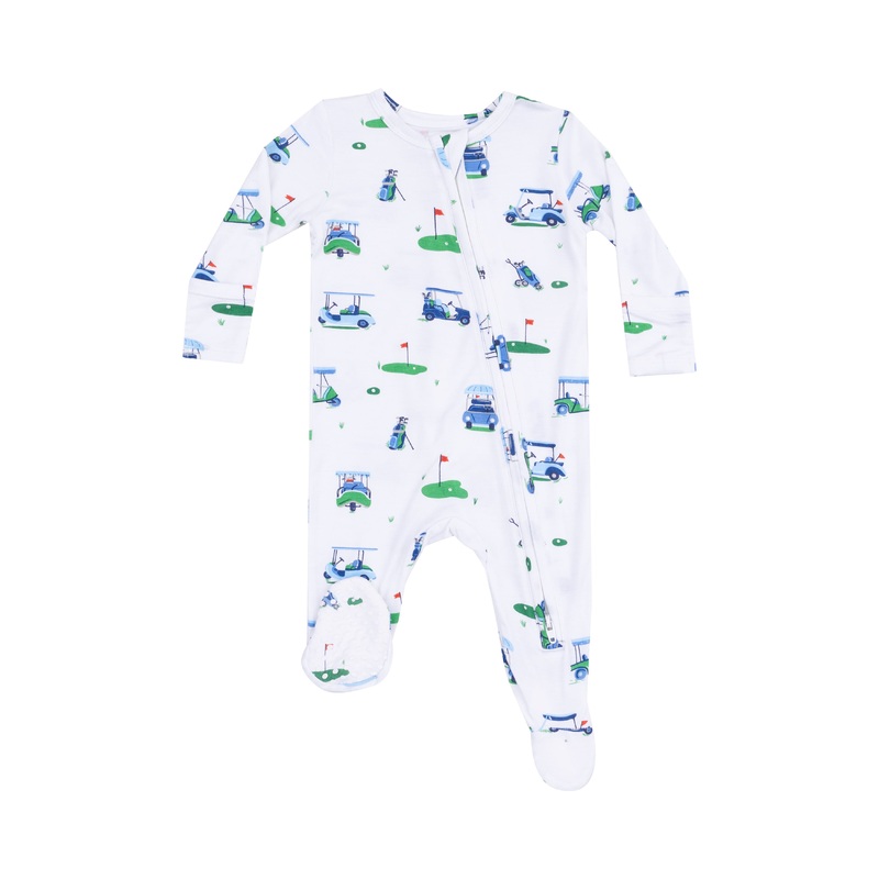 2 Way Zipper Footie – Vintage Golf Carts Blue
