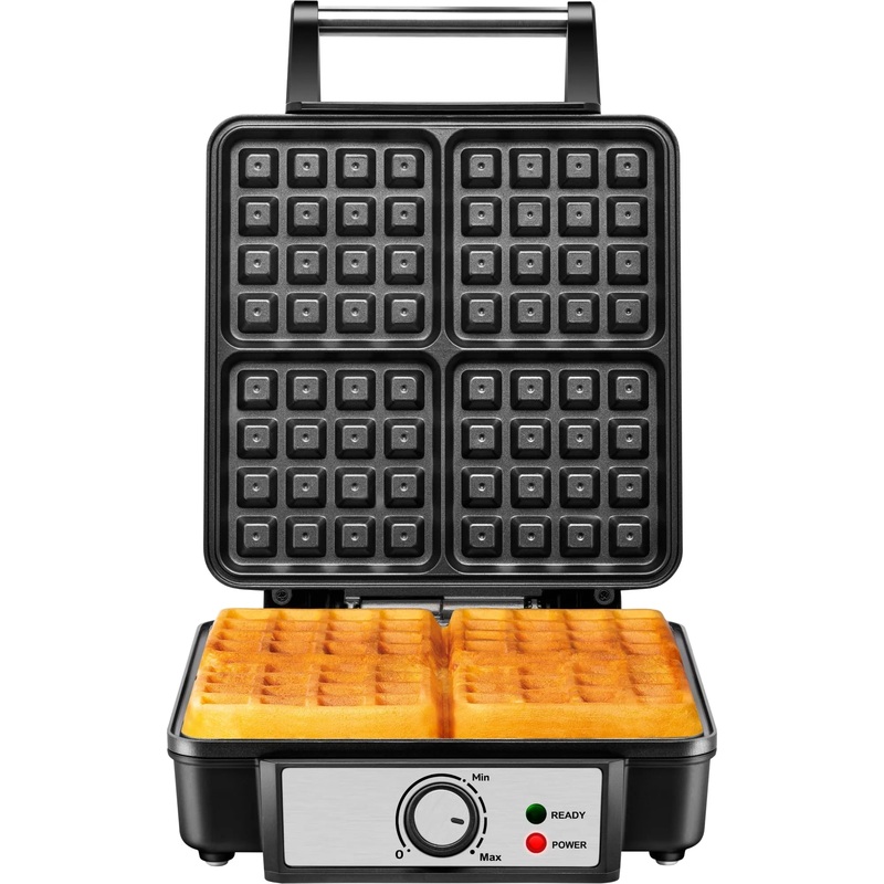Chefman 4-Slice Belgian Waffle Maker with Adjustable Temperature and Nonstick Plates – Black, New