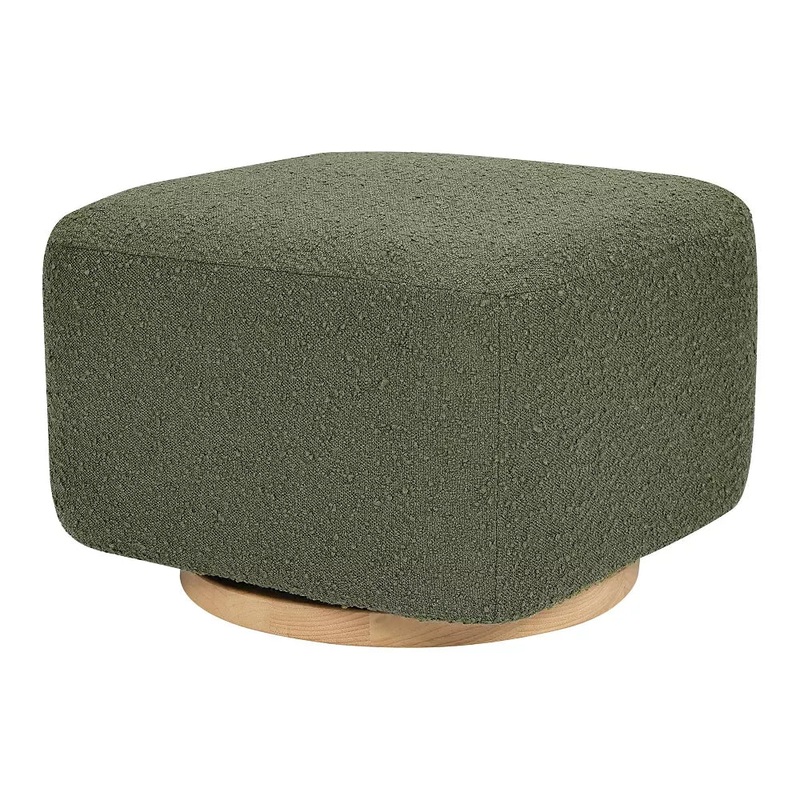 Kiwi Gliding Ottoman – Olive Boucle w/ Light Wood Base