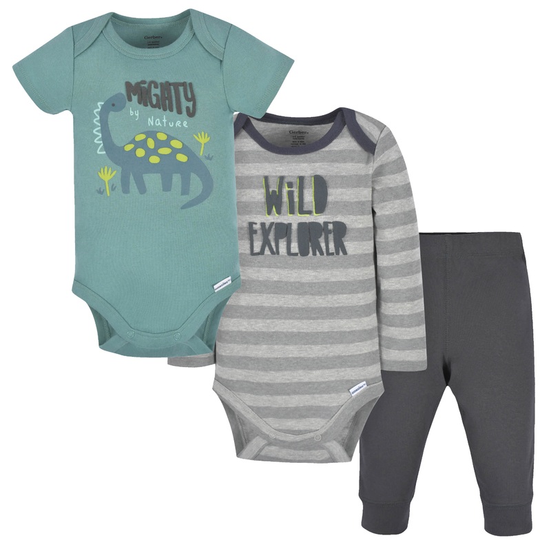 3-Piece Baby Boys Navy Dino Onesies Bodysuits and Pants Set