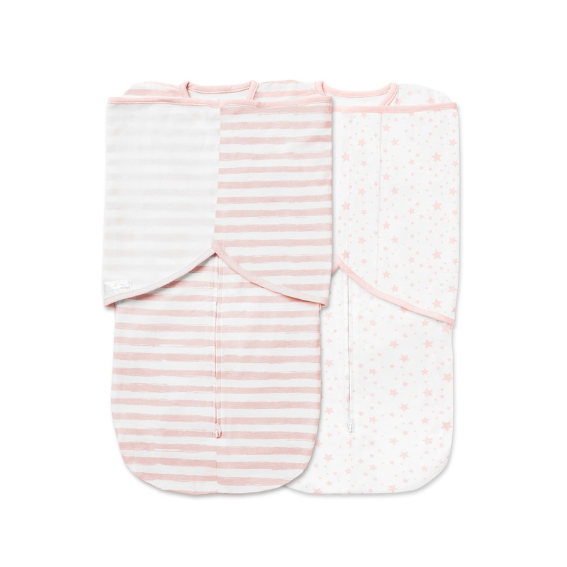 Cotton Swaddle Trio 2 Pack – Pink Stars and Stripes