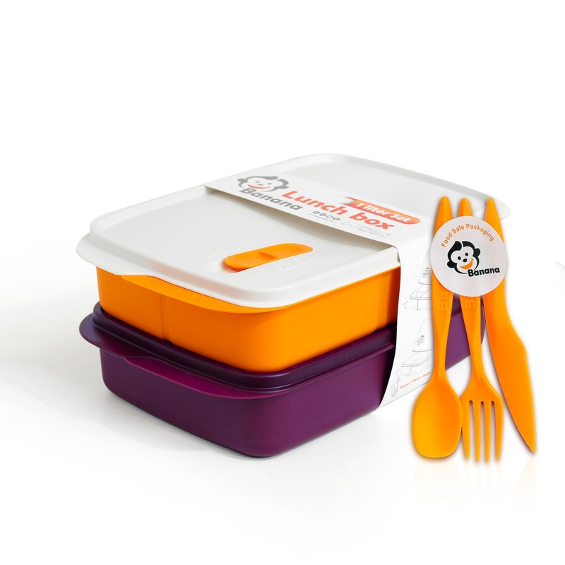 Plastic Lunch Box Set  Purple (2-Piece of 1L)
