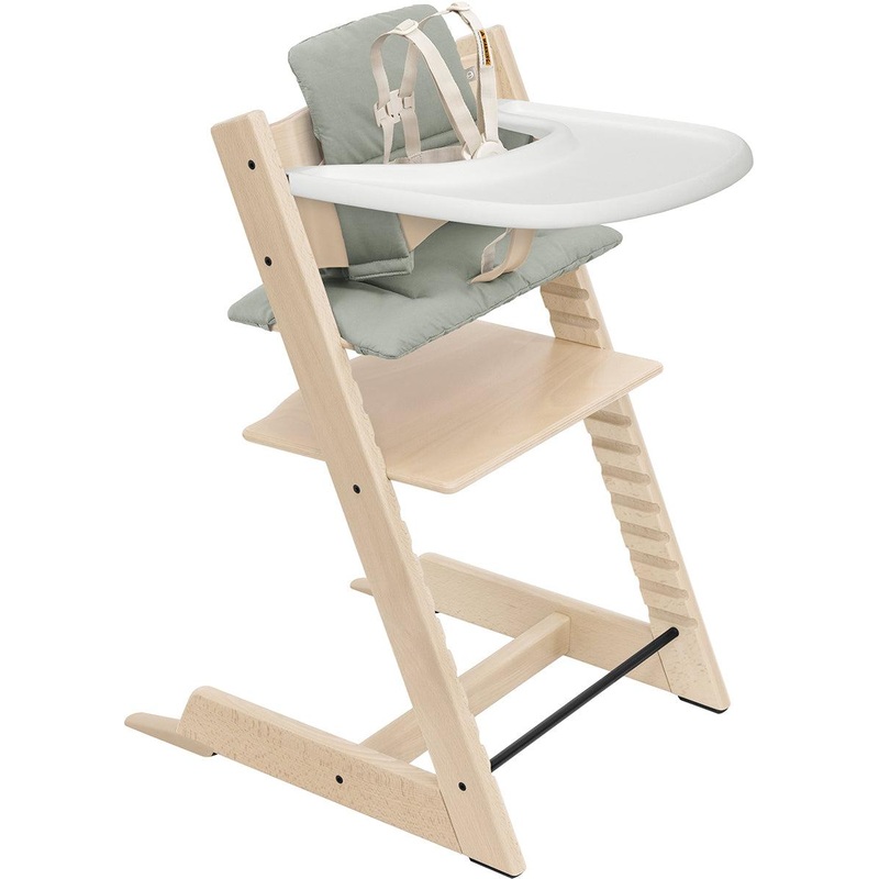 Stokke OPEN BOX Tripp Trapp High Chair2 and Cushion with Stokke OPEN BOX Tray – Natural / Glacier Green
