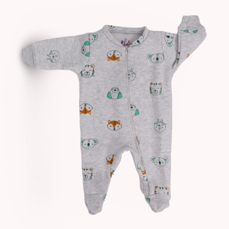 Baby Animals’ Heads Long-Sleeved Baby Footie