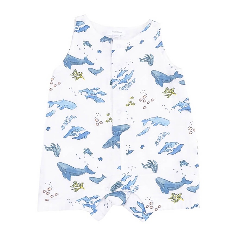 Sleeveless Shortie Romper Watercolor Blue Whales