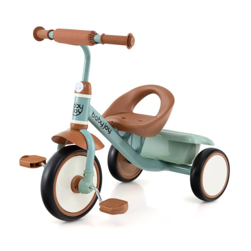 Toddler Tricycle Kids Trike With Adjustable Seat and Storage Basket Toddler Trike-Green