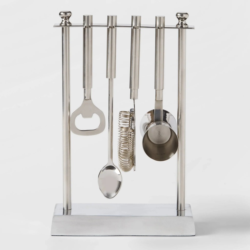 5pc Stainless Steel Bar Tool Set with Stand and Storage Case (See Description)