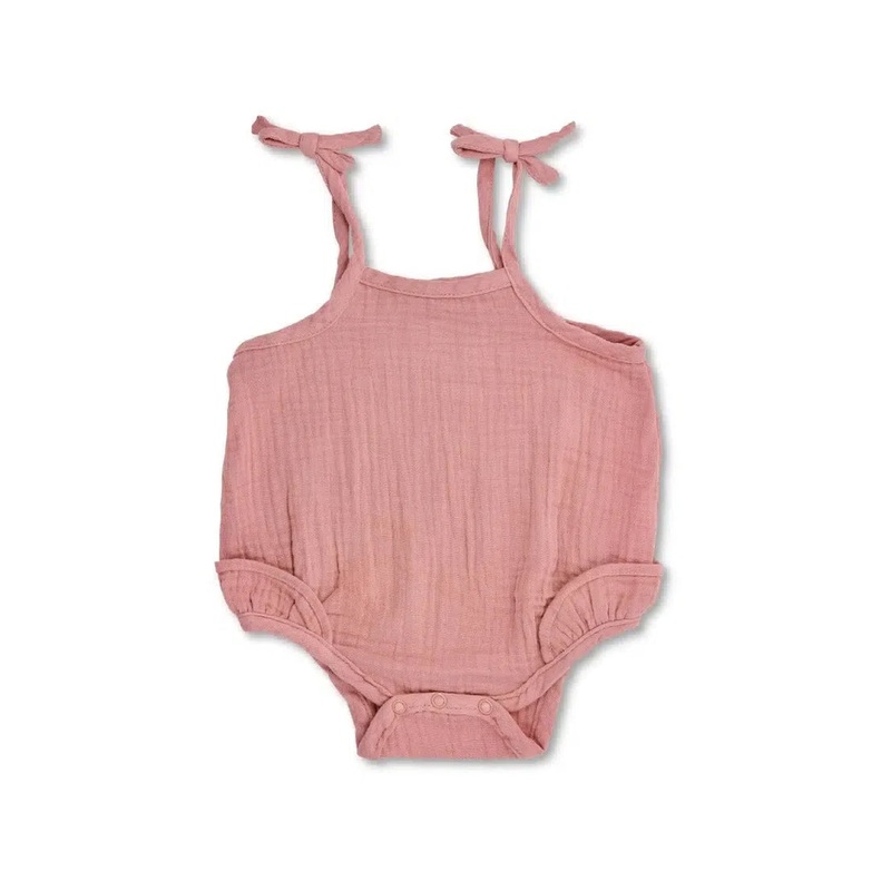 Apple Park – Organic Muslin Ruffle Romper – Terra Cotta