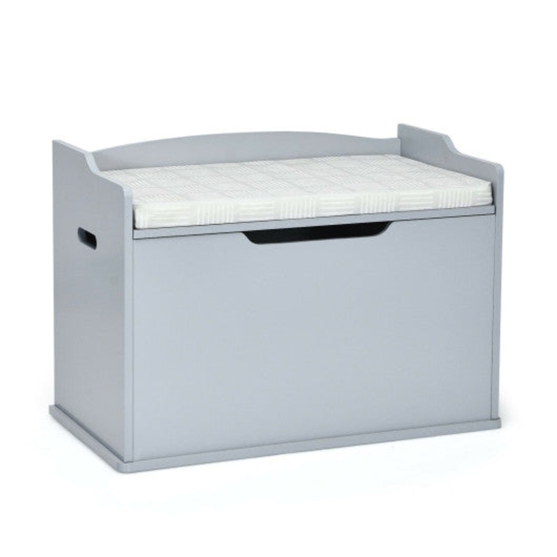Kids Toy Wooden Flip-Top Storage Box Chest Bench With Cushion Hinge-Gray