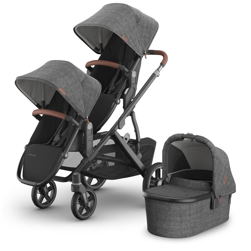 UPPAbaby Vista V3 Double Stroller with RumbleSeat V3 + Bassinet Bundle – Greyson