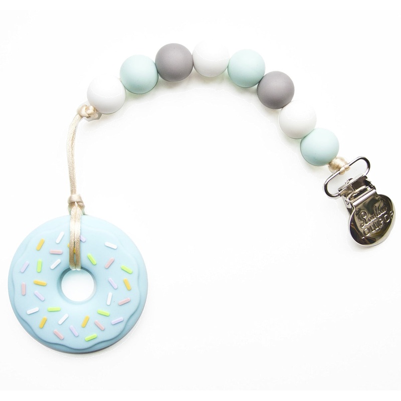 Loulou Lollipop Blue Donut Silicone Teether with Holder – Blue Gray