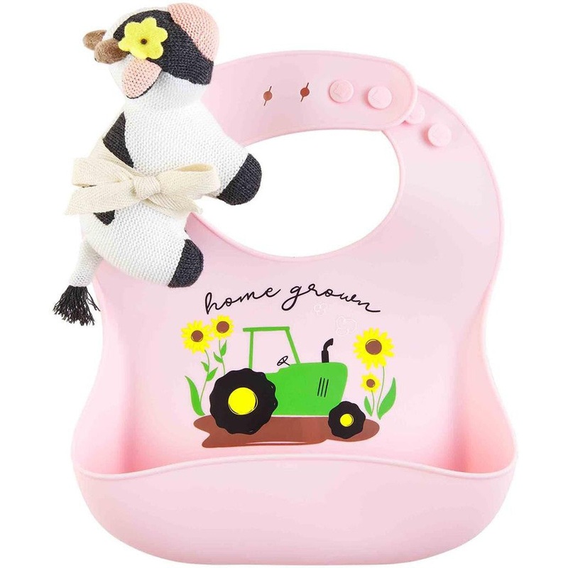 Mud Pie Pink Farm Bib & Rattle Set