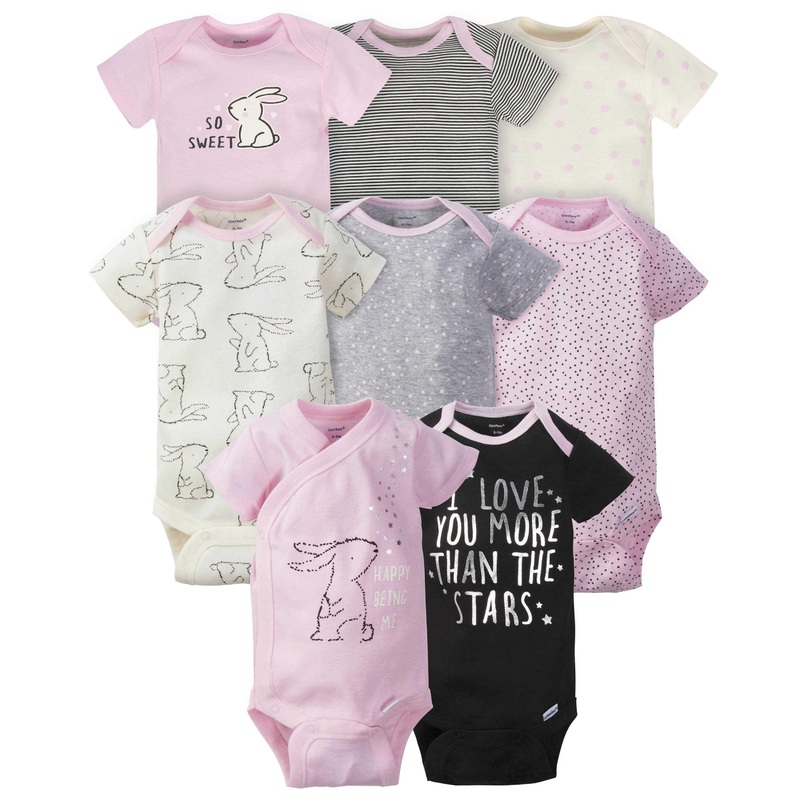 Gerber 8-pack Baby Girls’ Bunny Short Sleeve Onesies Bodysuits