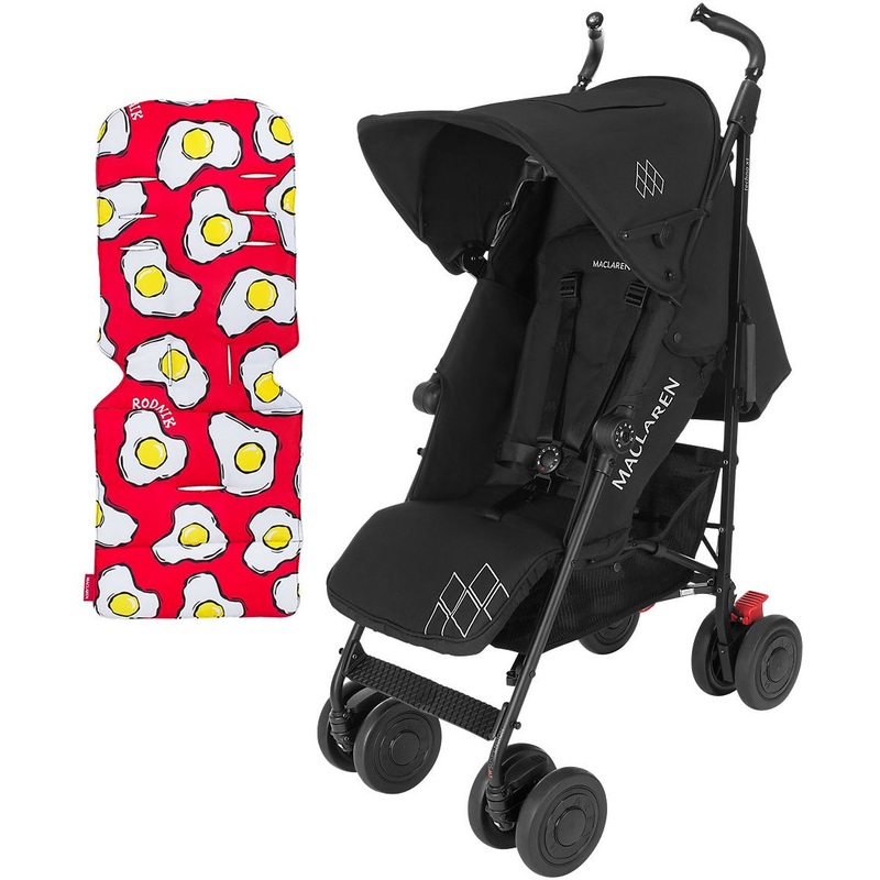 Maclaren 2016/2017 Techno XT Stroller – Black/Black (+ Seat Liner in Fried Eggs)
