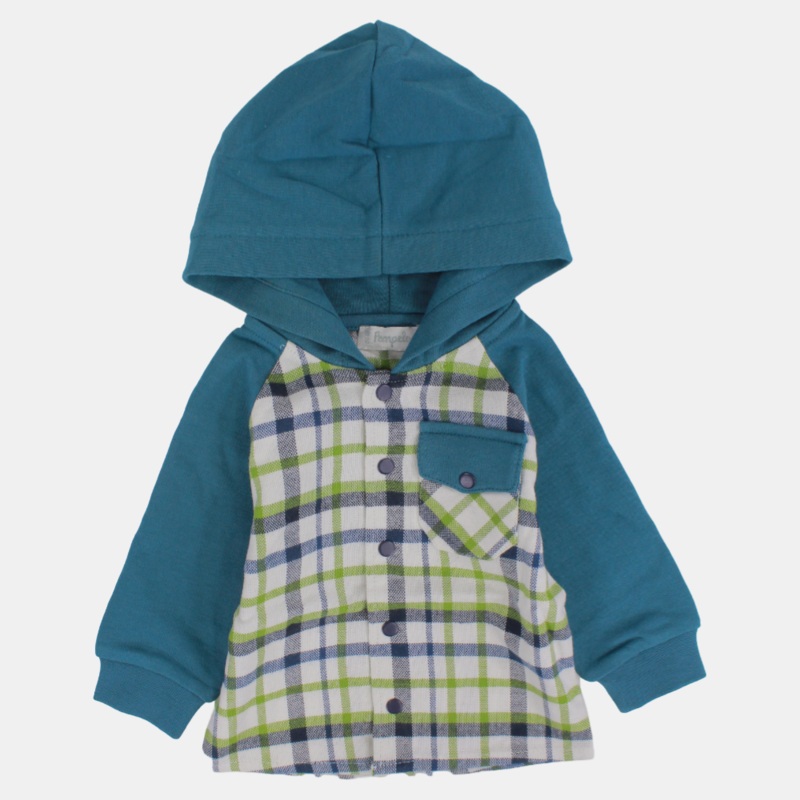 Baby Boys Checkered Cotton Long-Sleeved Hooded Shirt