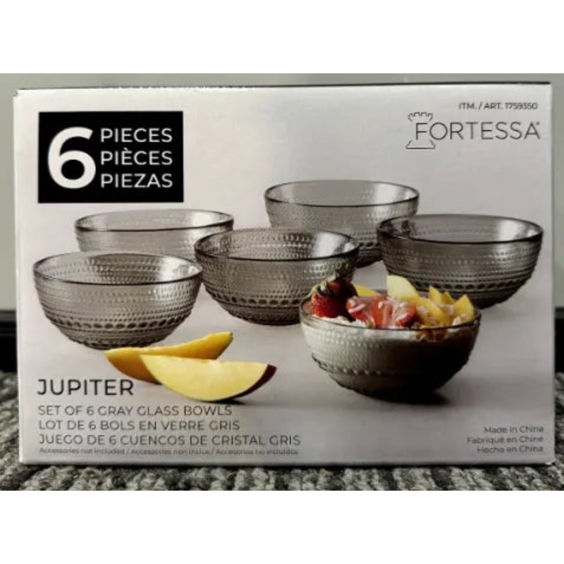 Fortessa Jupiter 6 Piece Gray Glass Bowls 13.5oz 5in Diameter