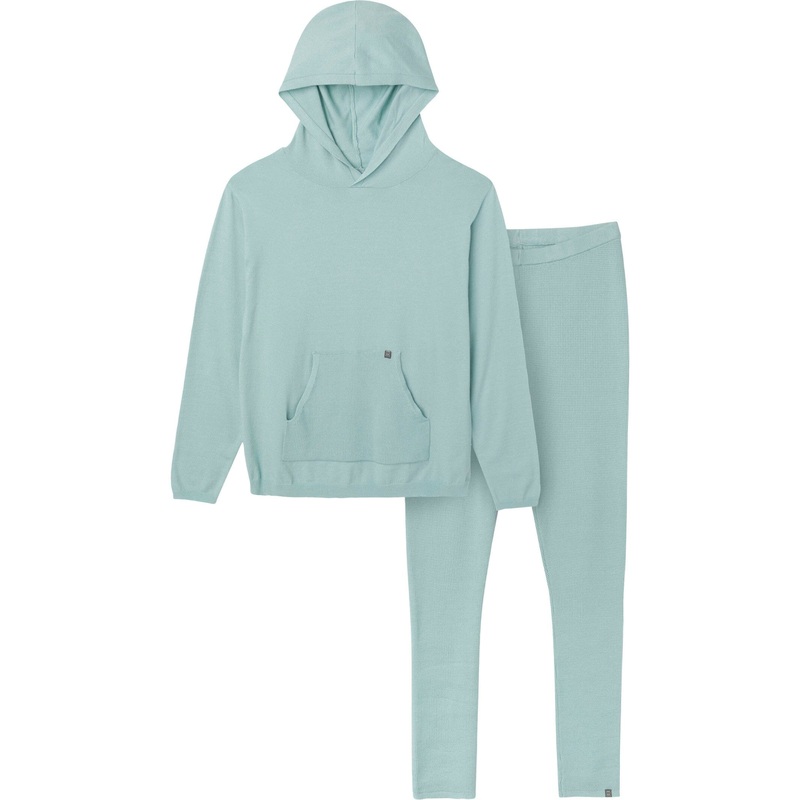 2-Piece Women’s Medium Sky Hooded Waffle Top and Legging Viscose Set