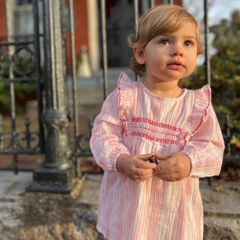 Smocked Ruffle Dress – Pink Multi Stripe