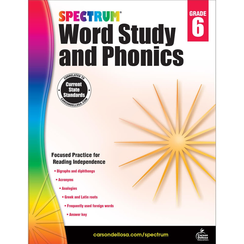 Spectrum Word Study and Phonics Workbook Grade 6 Paperback