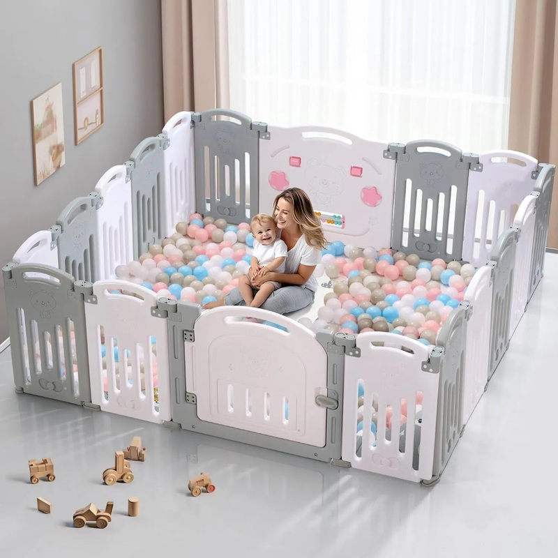 18 Panel Play Pens for Babies and Toddlers (Grey+White)