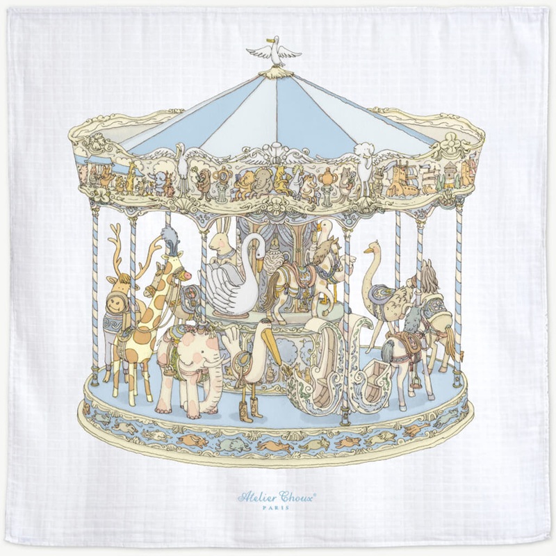 Organic Swaddle Blanket Carousel Blue