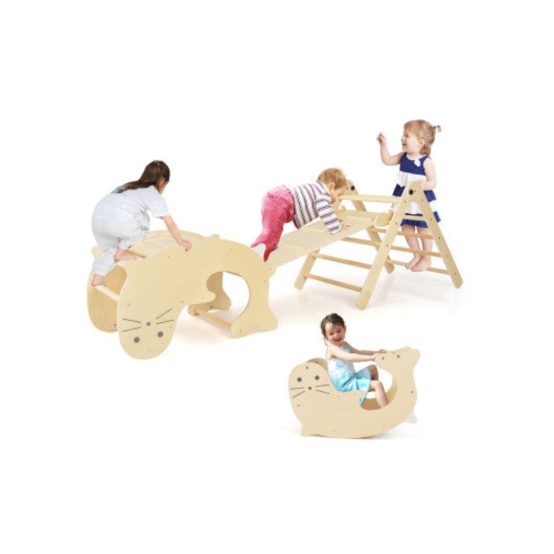 7-in-1 Indoor Climbing Toys for Toddlers With Reversible Ramp-Natural