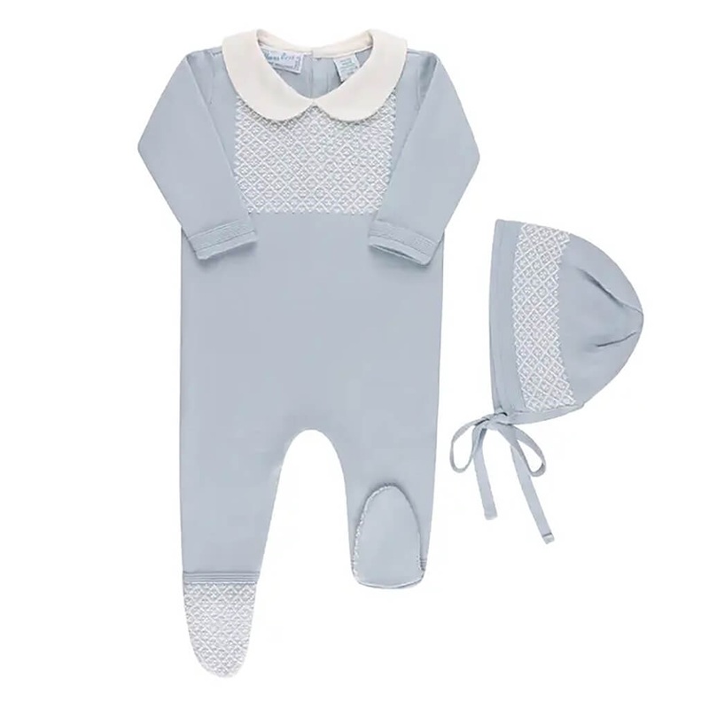 Jacquard Collared Knit Romper & Bonnet