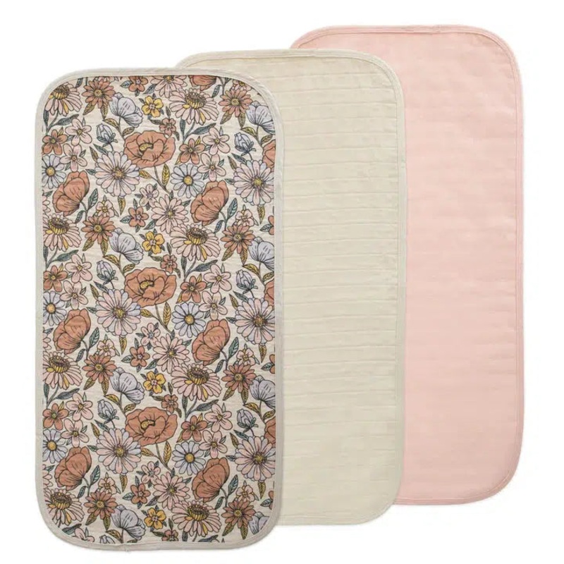 Mushie – Organic Cotton Changing Pad Liner 3-Pack – Retro Flowers Combo