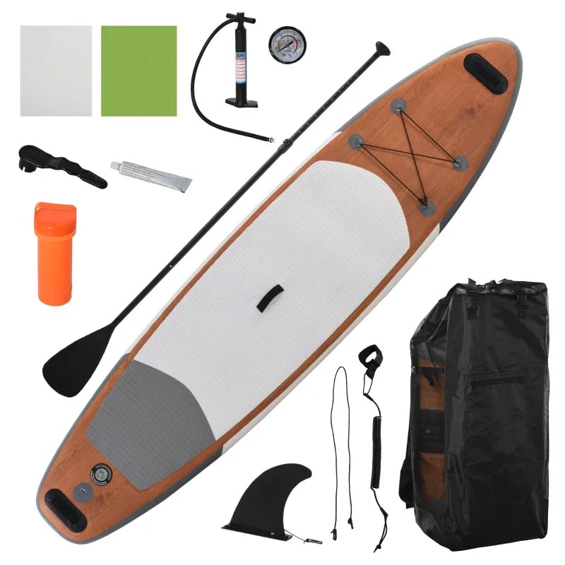 Soozier Inflatable Stand Up Paddle Board Ultra-Light Yoga SUP with Non-Slip Deck Pad, Premium Accessories, Waterproof Bag, Safety Leash and Hand Pump for Surfing, Brown