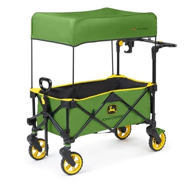 John Deere Pop ‘N Ride Wagon with Sun Canopy – Green/Yellow