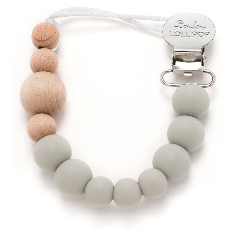 Loulou Lollipop Color Block Silicone & Wood Pacifier Clip – Cool Gray