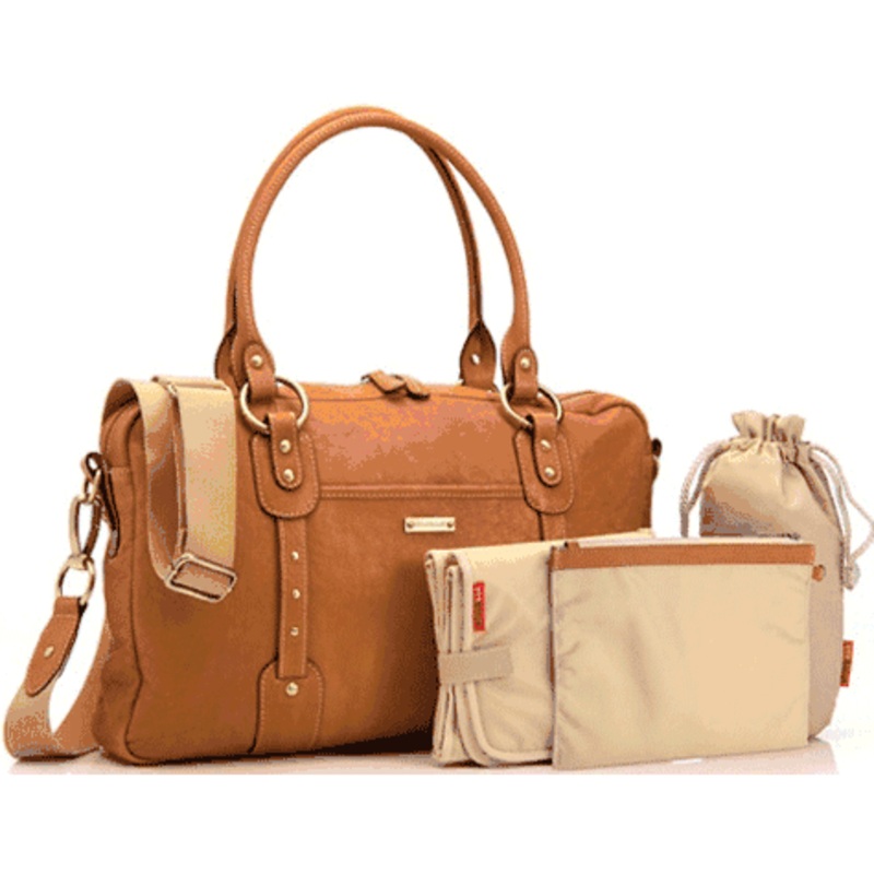 Storksak Elizabeth Leather Diaper Bag in Tan