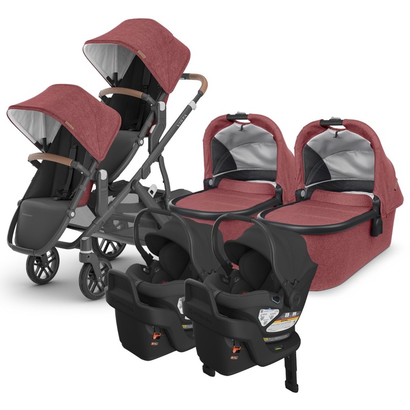 UPPAbaby VISTA V2 Twin Double Stroller + Aria Travel System Bundle with Rumble Seat V2+ – Lucy / Jake