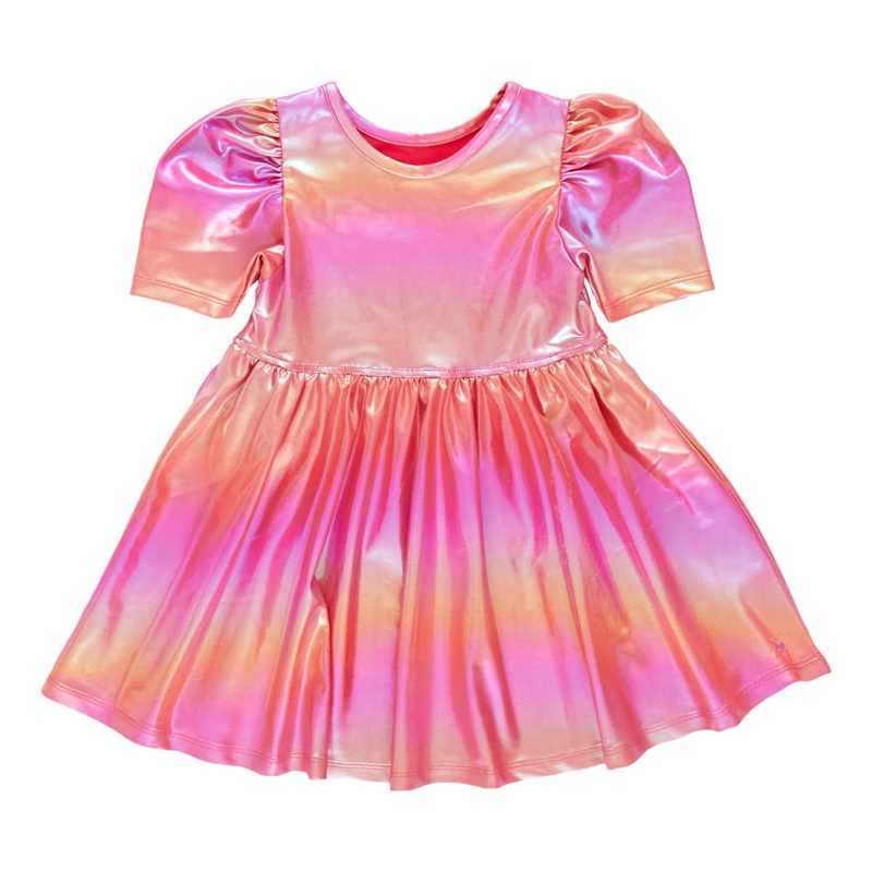 Girls Lame Laurie Dress – Rainbow Pink Lame