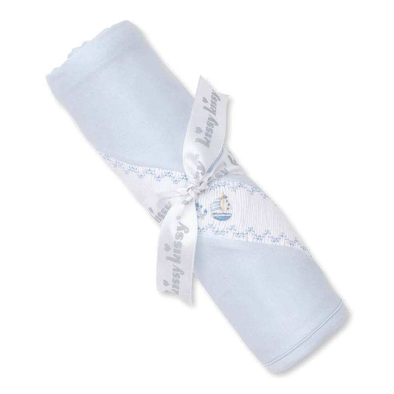 Kissy Kissy Hand Smocked Blanket CLB Summer Medley 24 Light Blue