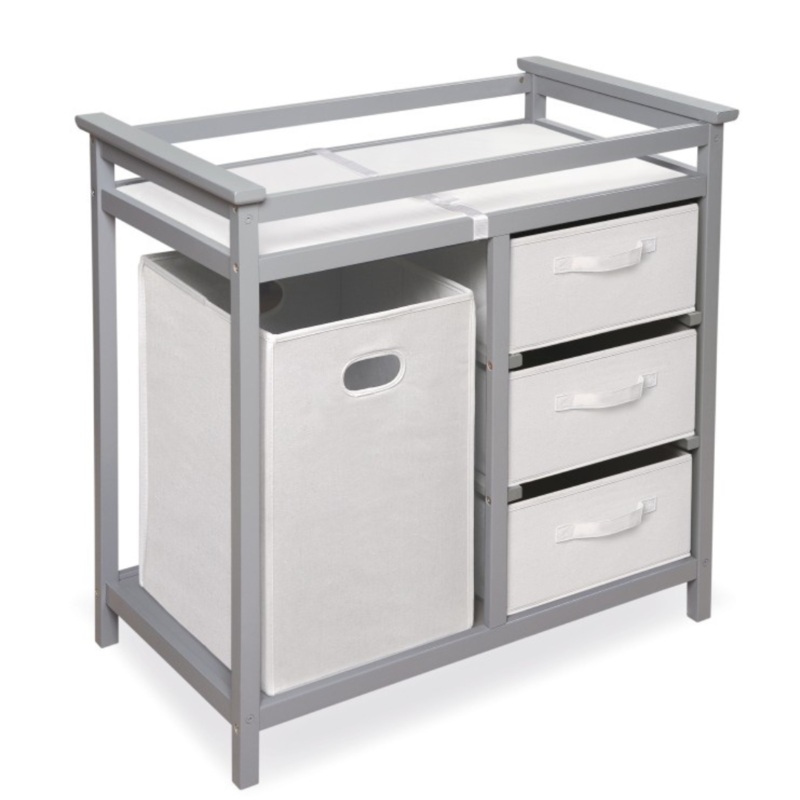 Modern Baby Changing Table with Hamper and 3 Baskets – Gray