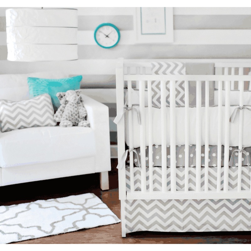 New Arrivals Zig Zag Grey 4 Piece Baby Crib Bedding Set
